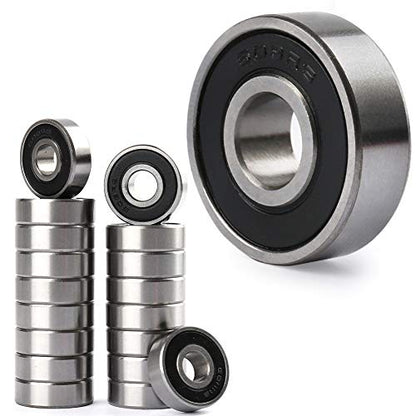 LotFancy Deep-Groove Ball Bearings, 18 Pcs Double Rubber Sealed Roller, Sealed Deep Groove Skate Bearings, (608-2RS, 8mm x 22mm x 7mm), for Longboards, Scooters, Inline Skates, Roller Skates