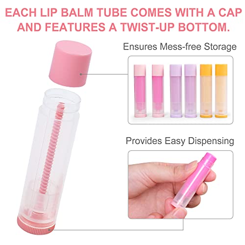 LotFancy 60 Lip Balm tubes Empty, 5.5ml (3/16 Oz) Lip Balm Container Tubes with White Caps, BPA Free & Leak Free, Refillable