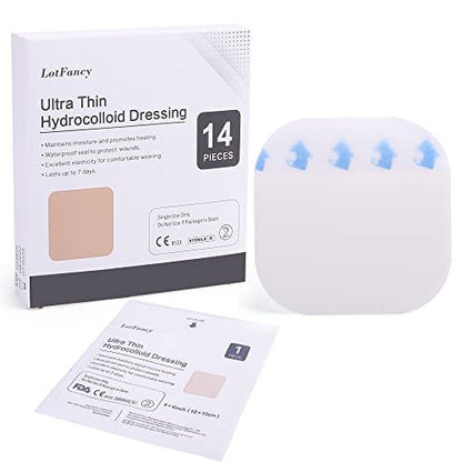 LotFancy Hydrocolloid Dressing, 14 Count, Thin Hydrocolloid Bandages, Waterproof Wound Dressing Pad, Healing Patches for Blister, Bed Sore, Burn, Pressure Ulcer