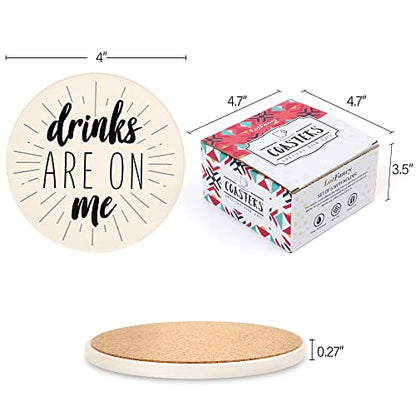 LotFancy Funny Coasters for Drinks Absorbent with Holder, 6PCS Ceramic Coasters with Cork Base