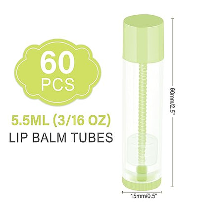 LotFancy 60 Lip Balm tubes Empty, 5.5ml (3/16 Oz) Lip Balm Container Tubes with White Caps, BPA Free & Leak Free, Refillable