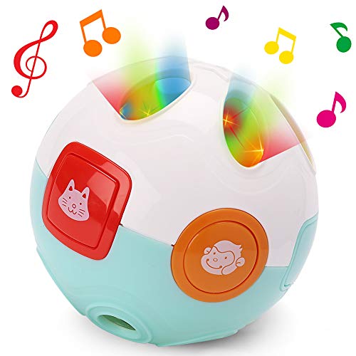 LotFancy Baby Musical Toy, Interactive Crawling Baby Ball Toy with Flashlight and Melody Sounds, Joyful Baby Rattle Toys for Kids, Newborn Baby First, Battery Included