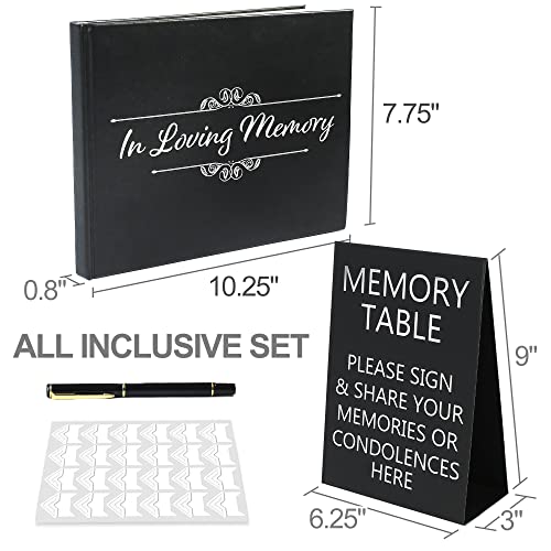 LotFancy Funeral Guest Book, in Loving Memory Memorial Service Guest Book, 130 Pages, Space for Name, Address, Memories, Hardcover, with Black Pen and Table Sign