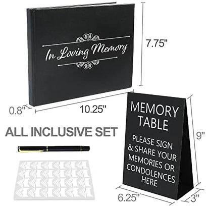 LotFancy Funeral Guest Book, in Loving Memory Memorial Service Guest Book, 130 Pages, Space for Name, Address, Memories, Hardcover, with Black Pen and Table Sign