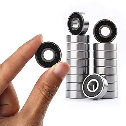 LotFancy Deep-Groove Ball Bearings, 18 Pcs Double Rubber Sealed Roller, Sealed Deep Groove Skate Bearings, (608-2RS, 8mm x 22mm x 7mm), for Longboards, Scooters, Inline Skates, Roller Skates