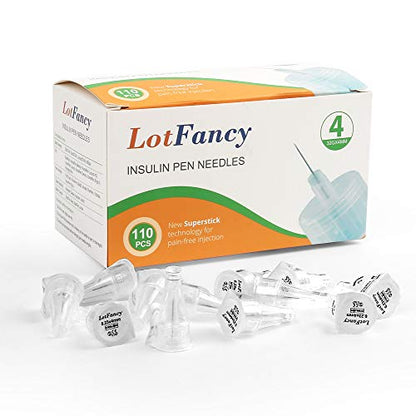 LotFancy Insulin Pen Needles, Pack of 110, 4mm x 32G (5/32”), Diabetic Pen Needles for Insulin Injections