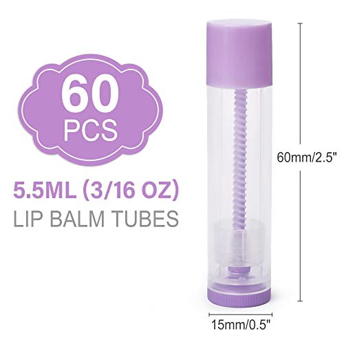 LotFancy 60 Lip Balm tubes Empty, 5.5ml (3/16 Oz) Lip Balm Container Tubes with White Caps, BPA Free & Leak Free, Refillable