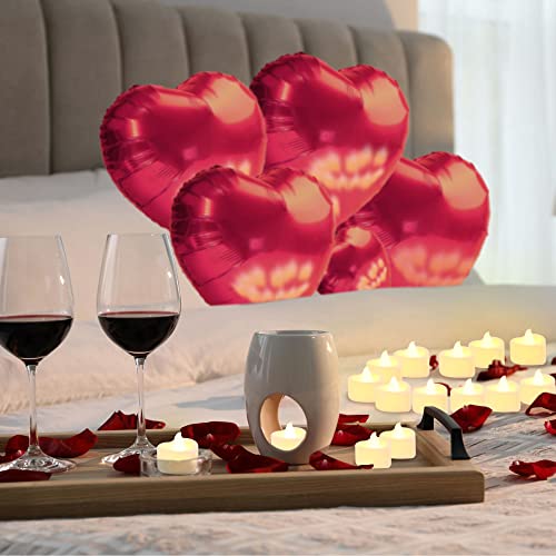 Romantic Candlelight Kit for Lovers, 2000 Rose Petals, 24/48 Warm White Heart LED Candles,5 Aluminium Foil Balloons, 10 Latex Balloons etc.