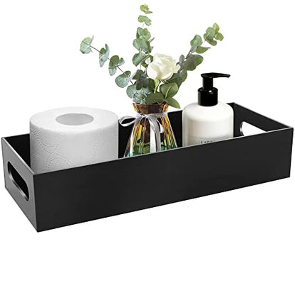 LotFancy Bathroom Decor Box, Acrylic Toilet Paper Storage Basket, Black Toilet Tank Topper Tray with Handles