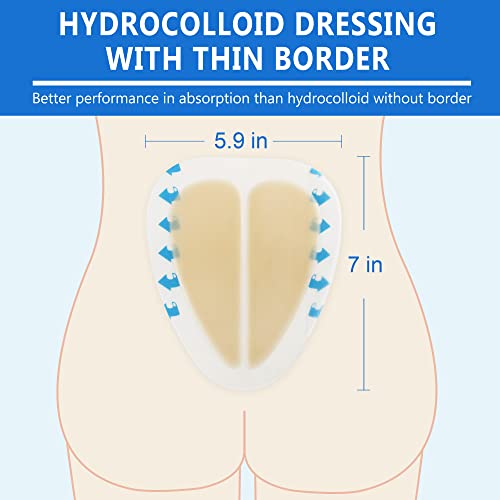 LotFancy Sacral Hydrocolloid Dressing, 6”x7”, Pack of 5, Thin Bordered Hydrocolloid Bandages, Sacrum Wound Gel Patches for Fast Healing, Water-Resistant, Individually Packed