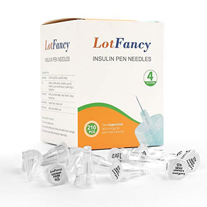LotFancy Insulin Pen Needles, Pack of 210, 4mm x 32G (5/32”), Diabetic Pen Needles for Insulin Injections