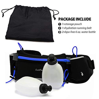 LotFancy Running Belt with Bottle Holder, Hydration Belt for Women Men, Fuel Marathon Waist Pouch for Runners, Reflective Fanny Pack for Any Phone Size