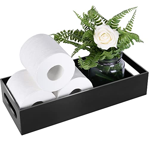 LotFancy Bathroom Decor Box, Acrylic Toilet Paper Storage Basket, Black Toilet Tank Topper Tray with Handles