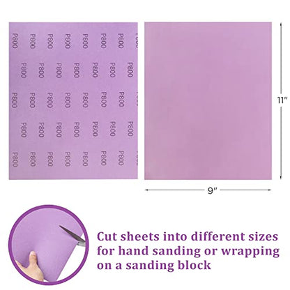 LotFancy 60 to 2000 Grit Sandpaper Assortment, 30PCS 9 x 11” White Fused Alumina Wet Dry Sanding Sheets, for Automotive Metal Sanding Polishing, Wood Finishing, Purple