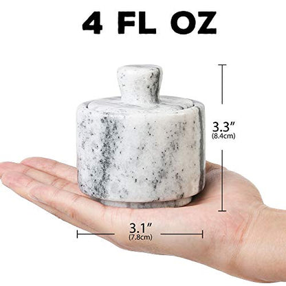 LotFancy Marble Salt Cellar with Lid, 4 FL OZ Natural Salt Box, Storage Container for Pantry, Salt and Pepper Bowls, Salt Holder for Counter, 4.8” x 4.4”