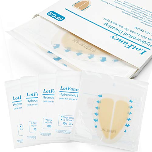 LotFancy Sacral Hydrocolloid Dressing, 6”x7”, Pack of 5, Thin Bordered Hydrocolloid Bandages, Sacrum Wound Gel Patches for Fast Healing, Water-Resistant, Individually Packed