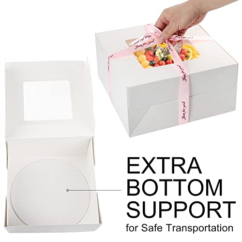 LotFancy Cake Boxes, 10 x 10 x 5 inch, 30 Pcs, 15 Disposable Paper Cake Carrier with 15 Round Board, White Bakery Boxes with Window, Treat Box Container for Pie, Donut, Cookie, Pastry