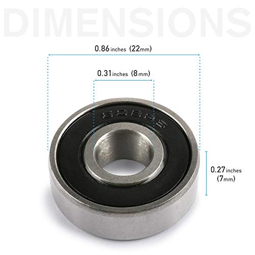 LotFancy Deep-Groove Ball Bearings, 18 Pcs Double Rubber Sealed Roller, Sealed Deep Groove Skate Bearings, (608-2RS, 8mm x 22mm x 7mm), for Longboards, Scooters, Inline Skates, Roller Skates