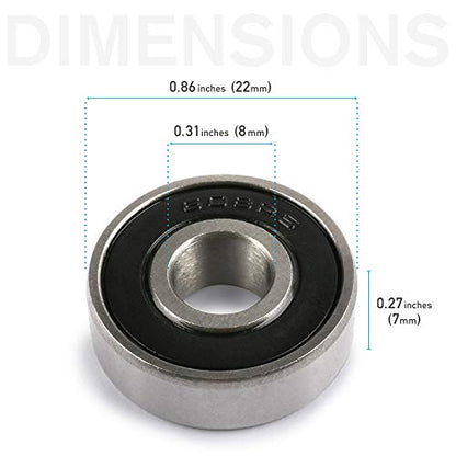 LotFancy Deep-Groove Ball Bearings, 18 Pcs Double Rubber Sealed Roller, Sealed Deep Groove Skate Bearings, (608-2RS, 8mm x 22mm x 7mm), for Longboards, Scooters, Inline Skates, Roller Skates