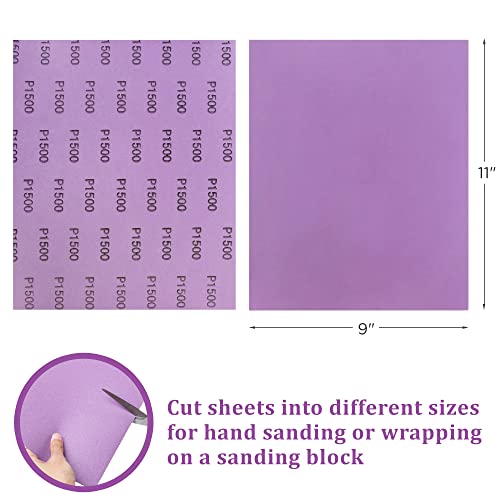 LotFancy 60 to 2000 Grit Sandpaper Assortment, 30PCS 9 x 11” White Fused Alumina Wet Dry Sanding Sheets, for Automotive Metal Sanding Polishing, Wood Finishing, Purple