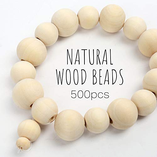 LotFancy Wooden Beads, 500pcs 6 Sizes Unfinished Natural Wood Beads for Crafts, Round Predrilled Wooden Balls for Garland Macrame Jewelry Farmhouse Décor (8mm 10mm 12mm 14mm 16mm 18mm)