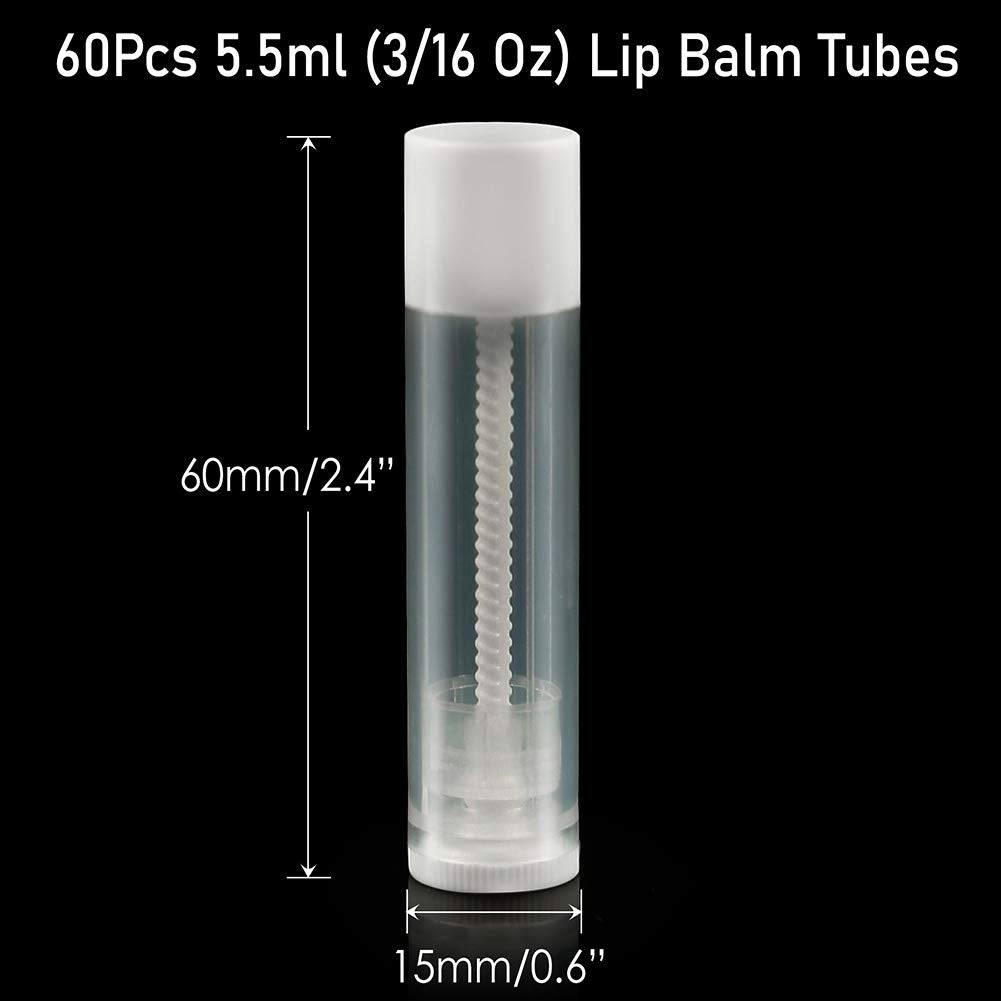 LotFancy 60 Lip Balm tubes Empty, 5.5ml (3/16 Oz) Lip Balm Container Tubes with White Caps, BPA Free & Leak Free, Refillable