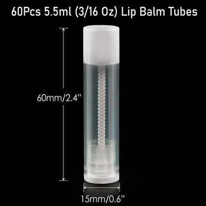 LotFancy 60 Lip Balm tubes Empty, 5.5ml (3/16 Oz) Lip Balm Container Tubes with White Caps, BPA Free & Leak Free, Refillable