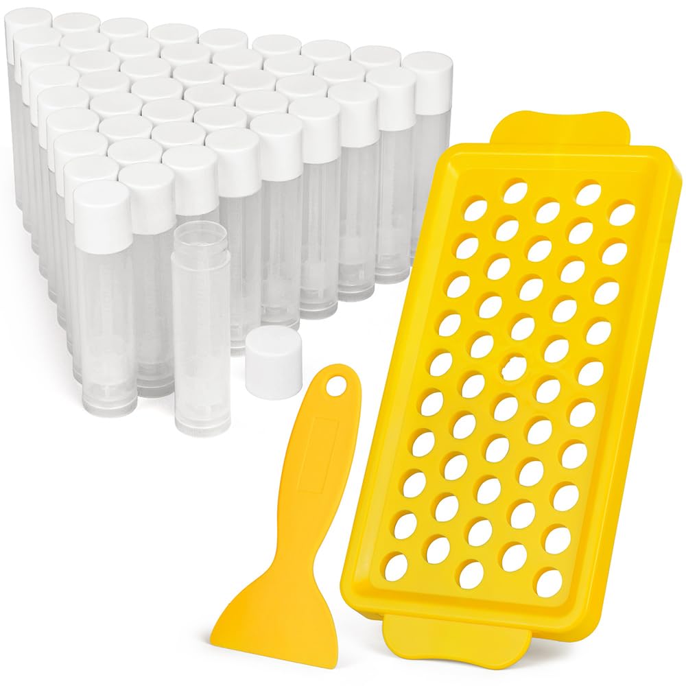 LotFancy 60 Lip Balm tubes Empty, 5.5ml (3/16 Oz) Lip Balm Container Tubes with White Caps, BPA Free & Leak Free, Refillable