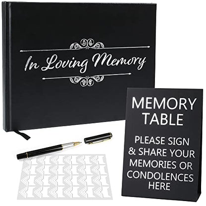 LotFancy Funeral Guest Book, in Loving Memory Memorial Service Guest Book, 130 Pages, Space for Name, Address, Memories, Hardcover, with Black Pen and Table Sign