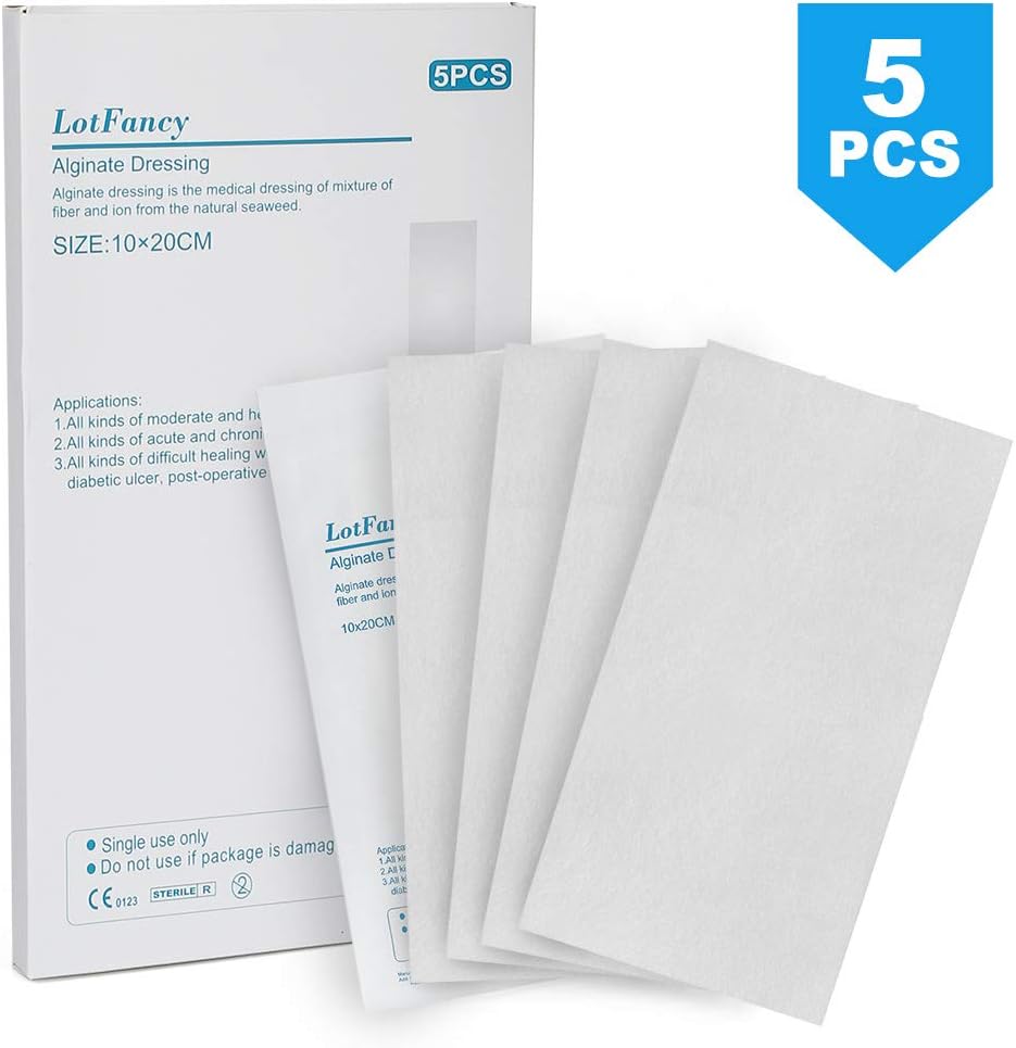 Calcium Alginate Wound Dressing Pads| 4” x 8” Patches, 5-Pack, Non-Stick Padding, Highly Absorbent & Comfortable| Flexible & Gentle on The Skin, Faster Healing