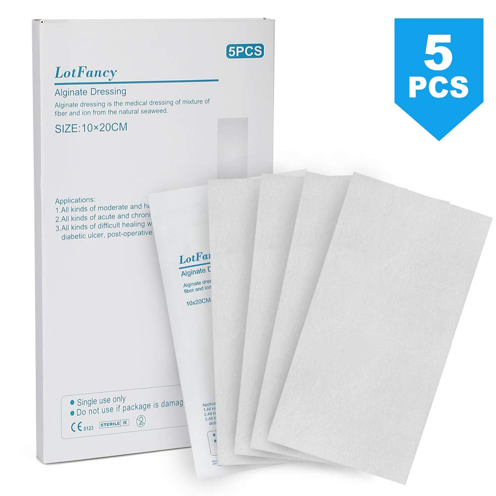 Calcium Alginate Wound Dressing Pads| 4” x 8” Patches, 5-Pack, Non-Stick Padding, Highly Absorbent & Comfortable| Flexible & Gentle on The Skin, Faster Healing