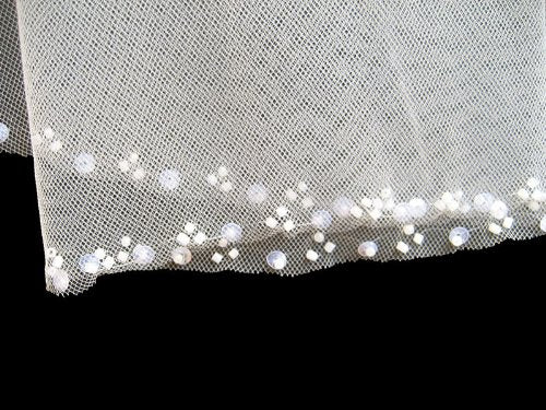 LotFancy 2T 2 Tier Silver Lined Beaded Edge Bridal Wedding Veil, Cut Edge with Hand Sewn Beading (Bugle Beads, Seed Beads and Sequins)