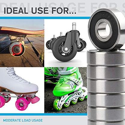 LotFancy Deep-Groove Ball Bearings, 18 Pcs Double Rubber Sealed Roller, Sealed Deep Groove Skate Bearings, (608-2RS, 8mm x 22mm x 7mm), for Longboards, Scooters, Inline Skates, Roller Skates