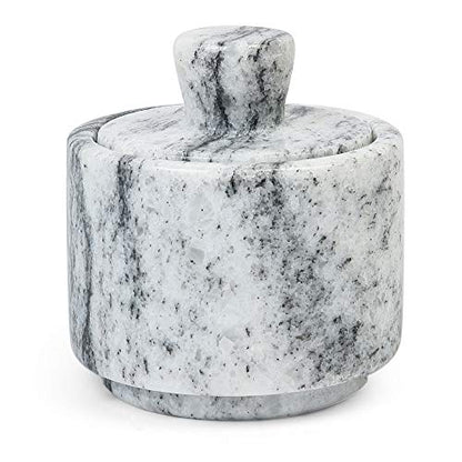 LotFancy Marble Salt Cellar with Lid, 4 FL OZ Natural Salt Box, Storage Container for Pantry, Salt and Pepper Bowls, Salt Holder for Counter, 4.8” x 4.4”