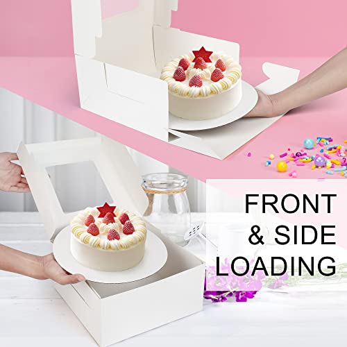 LotFancy Cake Boxes, 10 x 10 x 5 inch, 30 Pcs, 15 Disposable Paper Cake Carrier with 15 Round Board, White Bakery Boxes with Window, Treat Box Container for Pie, Donut, Cookie, Pastry