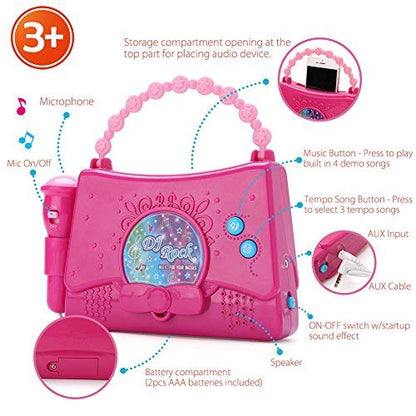 LotFancy Karaoke Machine for Kids - Portable Mini Singing Music Player for Girls - Sing Along Boombox with Microphone, AUX Cable and Battery Included, Connect to MP3 Player, iPod, iPhone