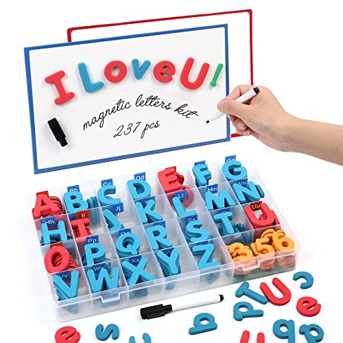 LotFancy Magnetic Letters, 237 Pcs Alphabet Magnets Kit with 2 Magnet Boards, Foam ABC Alphabet Letters for Preschool Kids Spelling and Learning