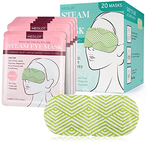 MEDLOT Heated Eye Mask, 20 Steam Eye Masks for Dry Eyes, Puffy Eyes, Dark Circles, Stye, Moist Heat Eye Mask for Sleeping, SPA, Disposable Warm Compress with Ear Straps, Unscented, Mother's Day Gift