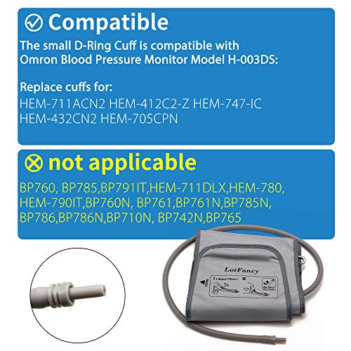 LotFancy Small Cuff Replacement (7"-9") for H-003DS Omron Upper Arm Blood Pressure Monitor HEM-711ACN2 HEM-412C2-Z HEM-747-IC HEM-432CN2 HEM-705CPN, D-Ring Included