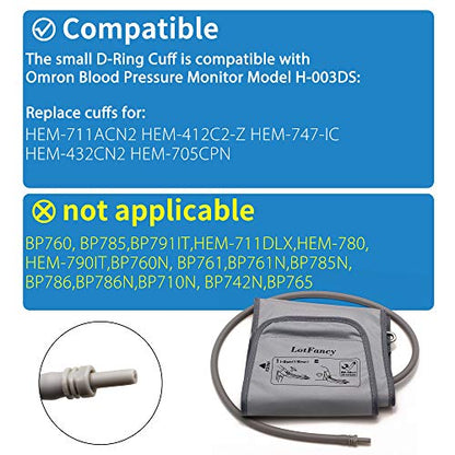 LotFancy Small Cuff Replacement (7"-9") for H-003DS Omron Upper Arm Blood Pressure Monitor HEM-711ACN2 HEM-412C2-Z HEM-747-IC HEM-432CN2 HEM-705CPN, D-Ring Included