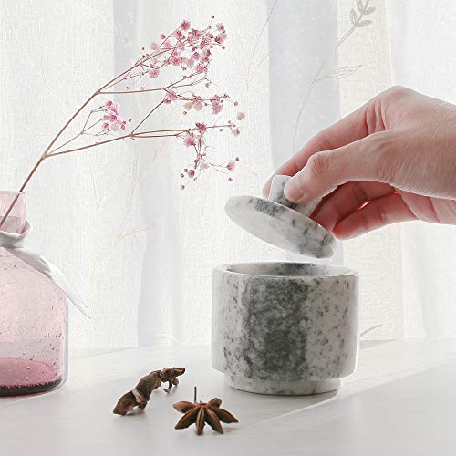 LotFancy Marble Salt Cellar with Lid, 4 FL OZ Natural Salt Box, Storage Container for Pantry, Salt and Pepper Bowls, Salt Holder for Counter, 4.8” x 4.4”