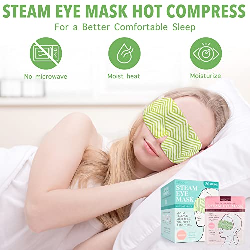 MEDLOT Heated Eye Mask, 20 Steam Eye Masks for Dry Eyes, Puffy Eyes, Dark Circles, Stye, Moist Heat Eye Mask for Sleeping, SPA, Disposable Warm Compress with Ear Straps, Unscented, Mother's Day Gift