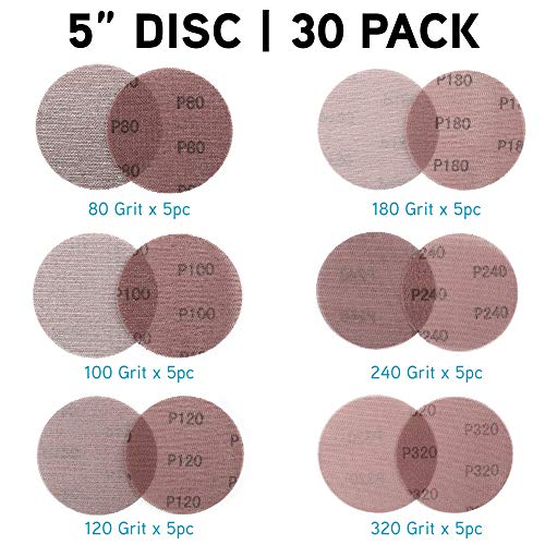 5 Inch Mesh Abrasive Sanding Discs, 60/80/120/180/240/320 Assorted Sandpaper