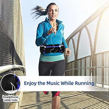 LotFancy Running Belt with Bottle Holder, Hydration Belt for Women Men, Fuel Marathon Waist Pouch for Runners, Reflective Fanny Pack for Any Phone Size