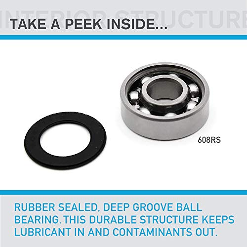 LotFancy Deep-Groove Ball Bearings, 18 Pcs Double Rubber Sealed Roller, Sealed Deep Groove Skate Bearings, (608-2RS, 8mm x 22mm x 7mm), for Longboards, Scooters, Inline Skates, Roller Skates