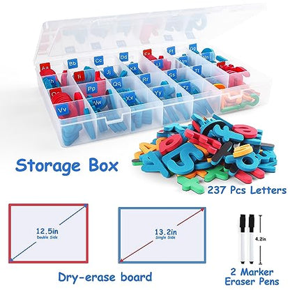 LotFancy Magnetic Letters, 237 Pcs Alphabet Magnets Kit with 2 Magnet Boards, Foam ABC Alphabet Letters for Preschool Kids Spelling and Learning