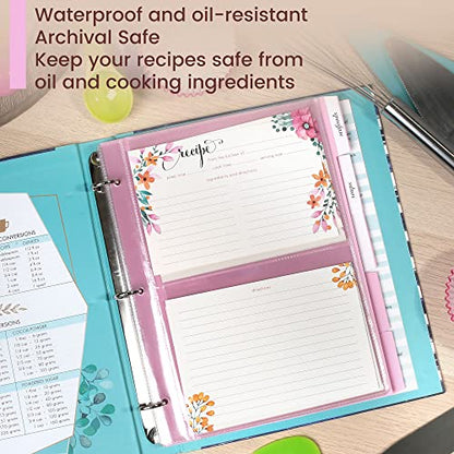 LotFancy 15 Recipe Cards Protectors and 5 Dividers, 18 Labels, Recipe Binder Refills, Durable Sheet Sleeves and Tabbed Dividers, 2 Slots per Page