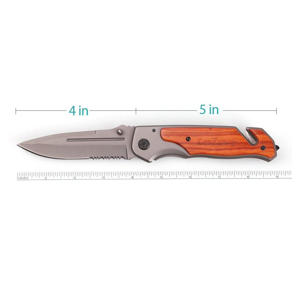 LotFancy Tactical Folding Pocket Knife with Clip Outdoor Portable Survival Knife for Rescue Hunting, Partially Serrated Blade, 5 Inch Closed