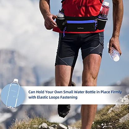 LotFancy Running Belt with Bottle Holder, Hydration Belt for Women Men, Fuel Marathon Waist Pouch for Runners, Reflective Fanny Pack for Any Phone Size