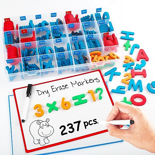 LotFancy Magnetic Letters, 237 Pcs Alphabet Magnets Kit with 2 Magnet Boards, Foam ABC Alphabet Letters for Preschool Kids Spelling and Learning